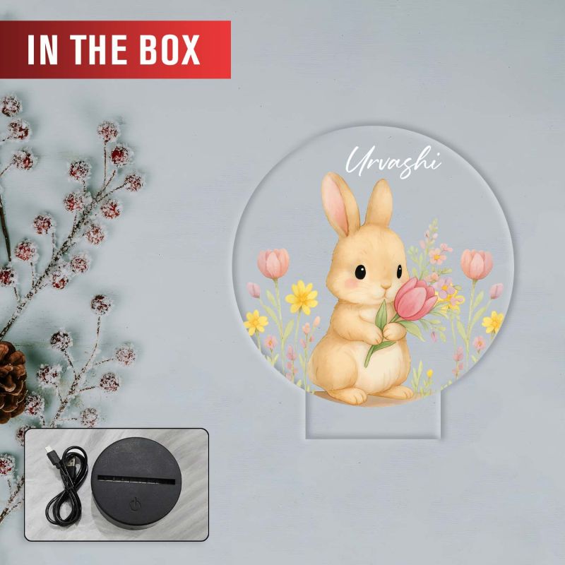 Personalized Cute Rabbit UV Print 3D LED Night Lamp – Warm White Birthday Return Bunny Theme Gift for Kids